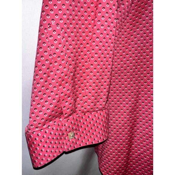 Talbots Women's Pink Geometric Design Button 3/4 Sleeve Size 10 Wrinkle Resist - Picture 4 of 9